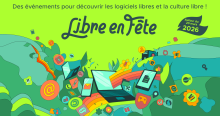 logo libre en fête avec la description "des évènements pour découvrir les logiciels libres et la culture libre